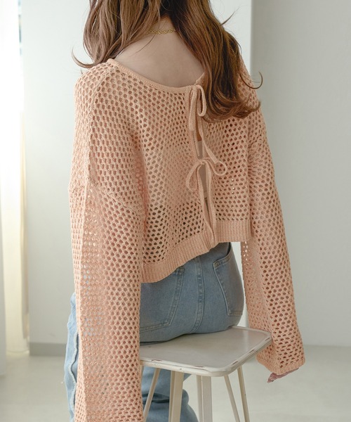 Ambre Neige(アンブルネージュ)の「2wayメランジメッシュトップス/WEB/EC限定商品(カーディガン/ボレロ・レディース・ベビーピンク/アイボリー/ダークブラウン/オレンジ・FREE)」の19枚目の写真