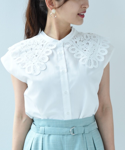 INTERPLANET（インタープラネット）の「ＴＣブロード襟レースブラウス（シャツ/ブラウス・レディース・オフホワイト/カーキ/ブラック・FREE）」の16枚目の写真