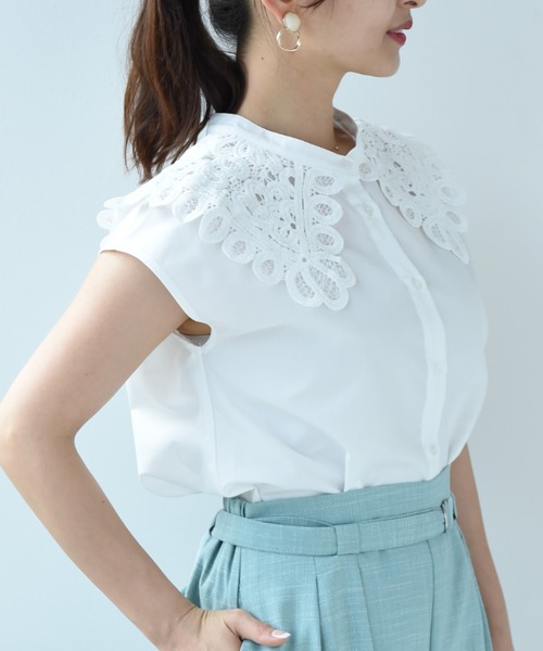 INTERPLANET（インタープラネット）の「ＴＣブロード襟レースブラウス（シャツ/ブラウス・レディース・オフホワイト/カーキ/ブラック・FREE）」の17枚目の写真