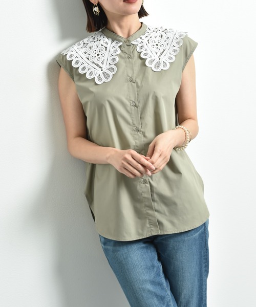 INTERPLANET（インタープラネット）の「ＴＣブロード襟レースブラウス（シャツ/ブラウス・レディース・オフホワイト/カーキ/ブラック・FREE）」の12枚目の写真