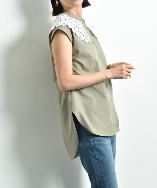 INTERPLANET（インタープラネット）の「ＴＣブロード襟レースブラウス（シャツ/ブラウス・レディース・オフホワイト/カーキ/ブラック・FREE）」の14枚目の写真