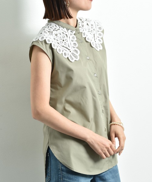 INTERPLANET（インタープラネット）の「ＴＣブロード襟レースブラウス（シャツ/ブラウス・レディース・オフホワイト/カーキ/ブラック・FREE）」の13枚目の写真