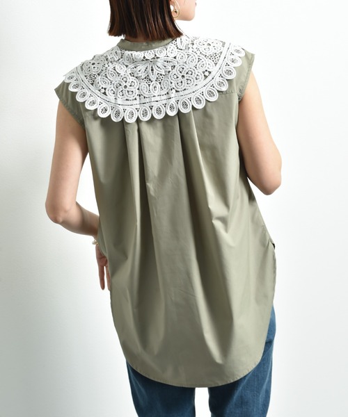 INTERPLANET（インタープラネット）の「ＴＣブロード襟レースブラウス（シャツ/ブラウス・レディース・オフホワイト/カーキ/ブラック・FREE）」の4枚目の写真