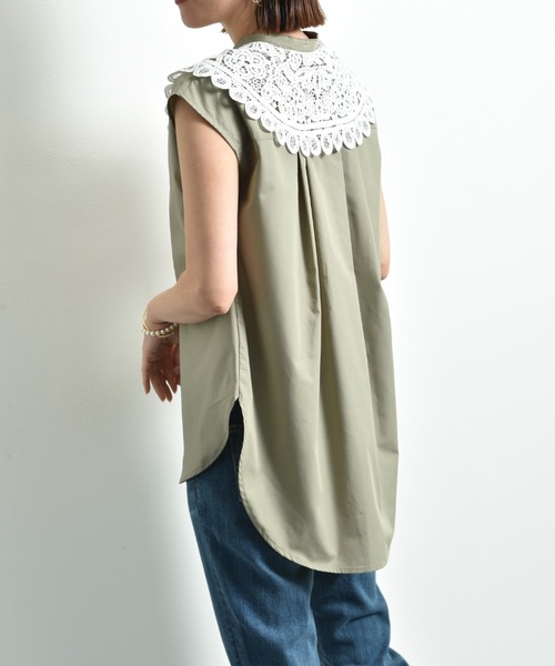 INTERPLANET（インタープラネット）の「ＴＣブロード襟レースブラウス（シャツ/ブラウス・レディース・オフホワイト/カーキ/ブラック・FREE）」の5枚目の写真