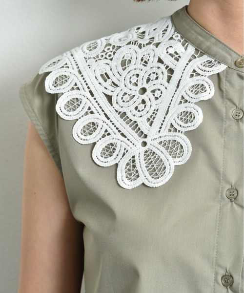 INTERPLANET（インタープラネット）の「ＴＣブロード襟レースブラウス（シャツ/ブラウス・レディース・オフホワイト/カーキ/ブラック・FREE）」の7枚目の写真
