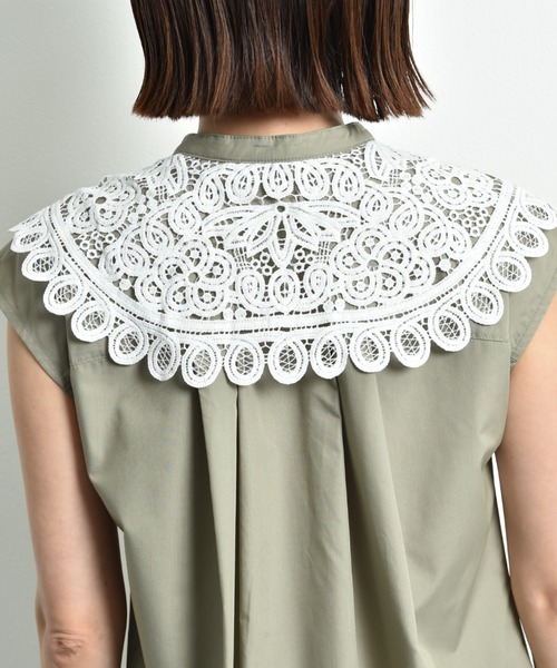 INTERPLANET（インタープラネット）の「ＴＣブロード襟レースブラウス（シャツ/ブラウス・レディース・オフホワイト/カーキ/ブラック・FREE）」の8枚目の写真