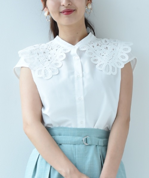 INTERPLANET（インタープラネット）の「ＴＣブロード襟レースブラウス（シャツ/ブラウス・レディース・オフホワイト/カーキ/ブラック・FREE）」の20枚目の写真