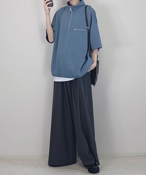 Loose/ルース(ルース)の「ドレープハイポンチ ギミックハーフジップTシャツ(Tシャツ/カットソー・メンズ・ライトグレー/ブラック/ブルーグレー・XS/S/M/L)」の19枚目の写真