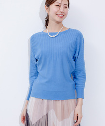 折り柄ドルマンスリーブニット
