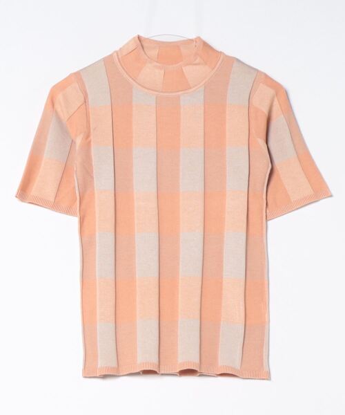 STYLEBLOCK（スタイルブロック）の「プレーティングチェックニットハーフスリーブプルオーバー（ニット/セーター・レディース・オフホワイト/オレンジ/ネイビー・M）」の3枚目の写真