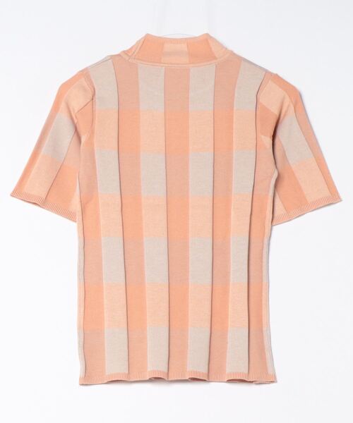 STYLEBLOCK（スタイルブロック）の「プレーティングチェックニットハーフスリーブプルオーバー（ニット/セーター・レディース・オフホワイト/オレンジ/ネイビー・M）」の4枚目の写真