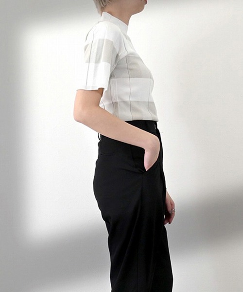 STYLEBLOCK（スタイルブロック）の「プレーティングチェックニットハーフスリーブプルオーバー（ニット/セーター・レディース・オフホワイト/オレンジ/ネイビー・M）」の7枚目の写真