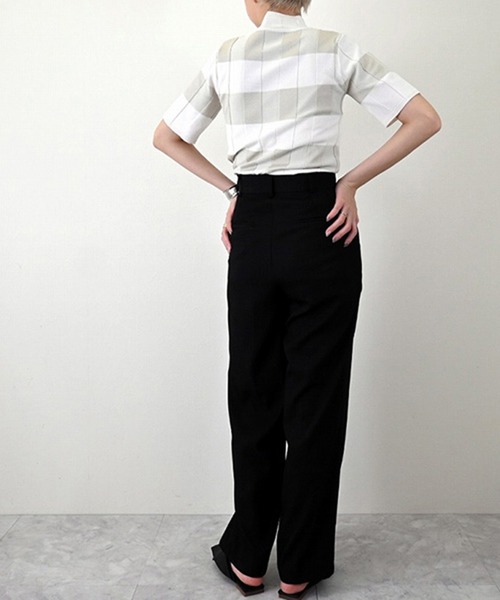 STYLEBLOCK（スタイルブロック）の「プレーティングチェックニットハーフスリーブプルオーバー（ニット/セーター・レディース・オフホワイト/オレンジ/ネイビー・M）」の6枚目の写真