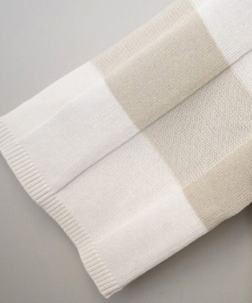 STYLEBLOCK（スタイルブロック）の「プレーティングチェックニットハーフスリーブプルオーバー（ニット/セーター・レディース・オフホワイト/オレンジ/ネイビー・M）」の5枚目の写真