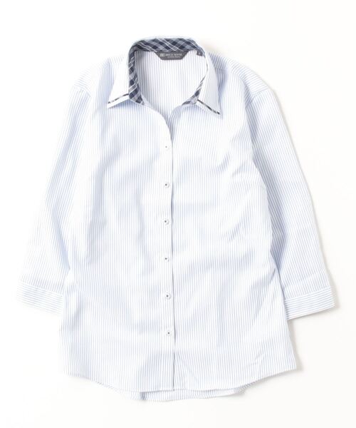 TOKYO SHIRTS(トウキョウシャツ)の「形態安定ノーアイロン スキッパー 7分袖ビジネスワイシャツ(ビジネスシャツ・レディース・ブルー・LL/M/L/XL/XS/S)」の7枚目の写真