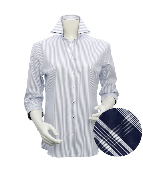 TOKYO SHIRTS(トウキョウシャツ)の「形態安定ノーアイロン スキッパー 7分袖ビジネスワイシャツ(ビジネスシャツ・レディース・ブルー・LL/M/L/XL/XS/S)」の3枚目の写真