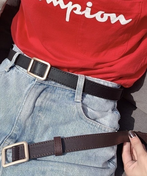 PARKS TOKYO SELECT(パークストウキョウセレクト)の「ノンホール スクエアバックルベルト(ベルト・レディース・レッド/モカ/キャメル/ピンク/ブラック・FREE)」の7枚目の写真