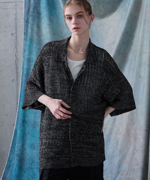 SERACE】Oversize openwork short sleeve mesh cardigan