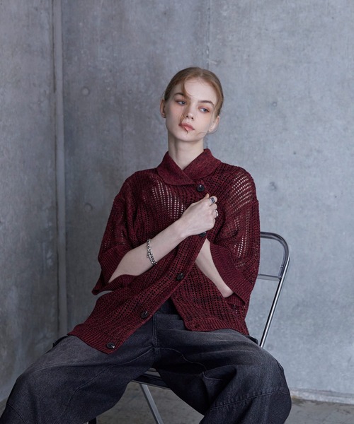 587 ラッセルノ　メッシュカーディガン　ミックス　レディース　サイズ０　新品！ CLEL カーディガン 「CLEL」Openwork Loose Mesh Crew Neck