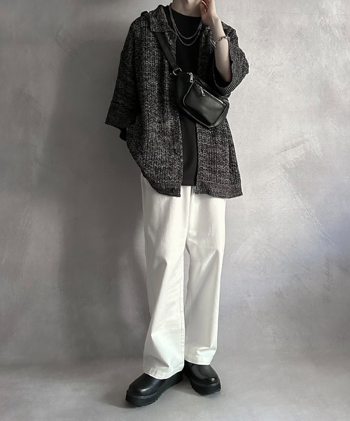 SERACE(セラス)の「【SERACE】Oversize openwork short sleeve mesh cardigan / オーバーサイズ透かし編み半袖メッシュカーディガン(カーディガン/ボレロ・メンズ・ライトグレー/ブラック/ブルー/レッド・M/L/S)」の10枚目の写真