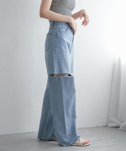 VENCEEXCHANGE（ヴァンスエクスチェンジ）の「ダメージデニム（デニムパンツ・レディース・ブラック/オフホワイト/ブルー系/ブルー・FREE）」の13枚目の写真