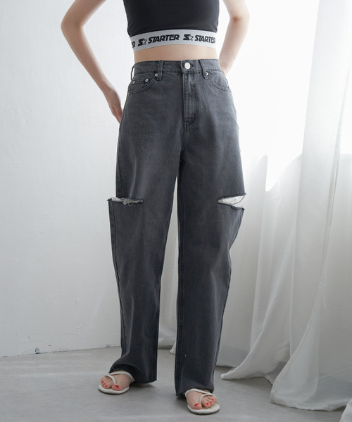 VENCEEXCHANGE（ヴァンスエクスチェンジ）の「ダメージデニム（デニムパンツ・レディース・ブラック/オフホワイト/ブルー系/ブルー・FREE）」の17枚目の写真