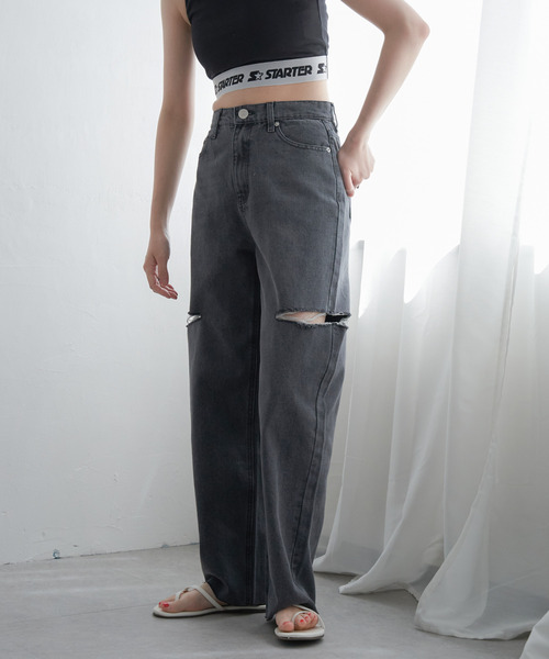 VENCEEXCHANGE（ヴァンスエクスチェンジ）の「ダメージデニム（デニムパンツ・レディース・ブラック/オフホワイト/ブルー系/ブルー・FREE）」の18枚目の写真