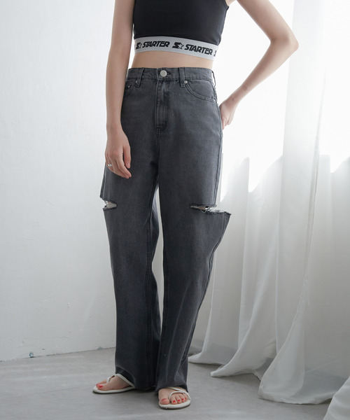 VENCEEXCHANGE（ヴァンスエクスチェンジ）の「ダメージデニム（デニムパンツ・レディース・ブラック/オフホワイト/ブルー系/ブルー・FREE）」の19枚目の写真