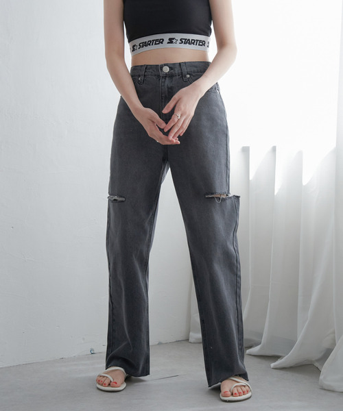 VENCEEXCHANGE（ヴァンスエクスチェンジ）の「ダメージデニム（デニムパンツ・レディース・ブラック/オフホワイト/ブルー系/ブルー・FREE）」の20枚目の写真