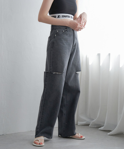 VENCEEXCHANGE（ヴァンスエクスチェンジ）の「ダメージデニム（デニムパンツ・レディース・ブラック/オフホワイト/ブルー系/ブルー・FREE）」の21枚目の写真