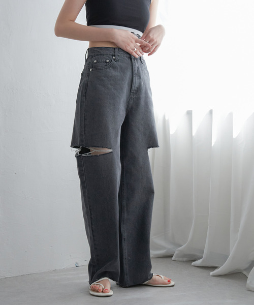 VENCEEXCHANGE（ヴァンスエクスチェンジ）の「ダメージデニム（デニムパンツ・レディース・ブラック/オフホワイト/ブルー系/ブルー・FREE）」の22枚目の写真