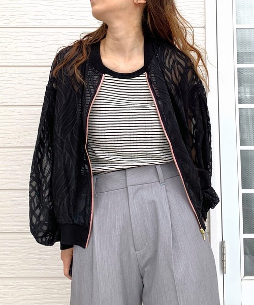 Q（キュー）の「シアージャガードリブブルゾン（ブルゾン・レディース・ブラック/ピンク/アイボリー・MEDIUM）」の13枚目の写真