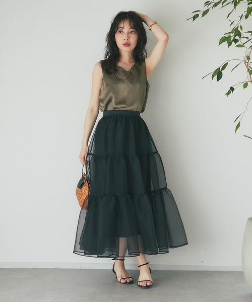 La boutique BonBon サテン2wayタンク　ブラック La boutique Bonbon タンクトップ ノースリーブ 「miki監修