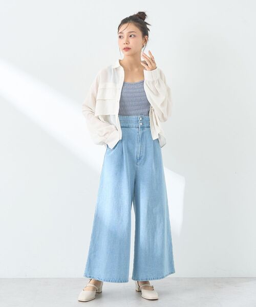 earth music&ecology（アースミュージックアンドエコロジー）の「シャーリングタンクトップ（インナーウェア/肌着・レディース・オフホワイト/ブラック/サックスブルー/ピンク/ベージュ・S/M）」の15枚目の写真