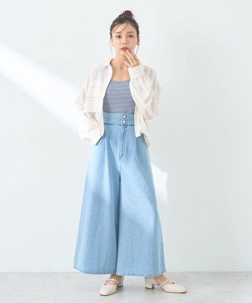 earth music&ecology（アースミュージックアンドエコロジー）の「シャーリングタンクトップ（インナーウェア/肌着・レディース・オフホワイト/ブラック/サックスブルー/ピンク/ベージュ・S/M）」の16枚目の写真