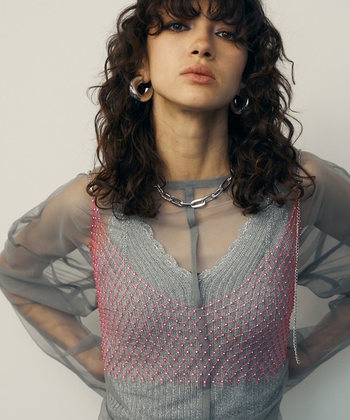 セール】ラインストーンメッシュビスチェ（キャミソール）｜uyu.（ウユ