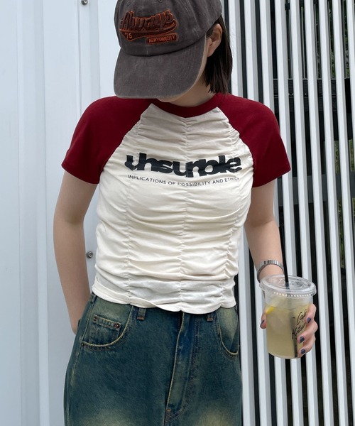 WEGO（ウィゴー）の「WEGO/シャーリングラグラントップス（Tシャツ/カットソー・レディース・ホワイト/ワイン・FREE）」の2枚目の写真