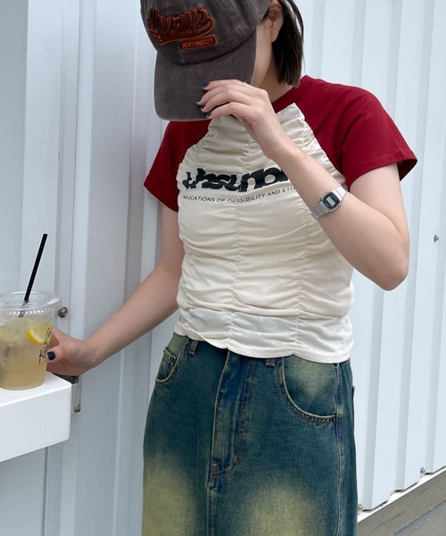 WEGO（ウィゴー）の「WEGO/シャーリングラグラントップス（Tシャツ/カットソー・レディース・ホワイト/ワイン・FREE）」の17枚目の写真