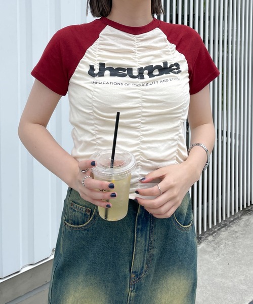 WEGO（ウィゴー）の「WEGO/シャーリングラグラントップス（Tシャツ/カットソー・レディース・ホワイト/ワイン・FREE）」の15枚目の写真