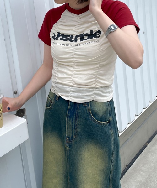 WEGO（ウィゴー）の「WEGO/シャーリングラグラントップス（Tシャツ/カットソー・レディース・ホワイト/ワイン・FREE）」の16枚目の写真