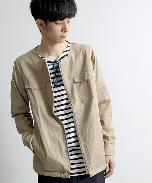 WEGO（ウィゴー）の「WEGO/ノーカラーショートモッズコート（ノーカラージャケット・メンズ・カーキ/ベージュ・LARGE/MEDIUM）」の2枚目の写真