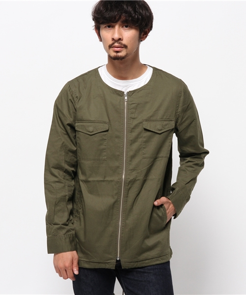 WEGO（ウィゴー）の「WEGO/ノーカラーショートモッズコート（ノーカラージャケット・メンズ・カーキ/ベージュ・LARGE/MEDIUM）」の4枚目の写真