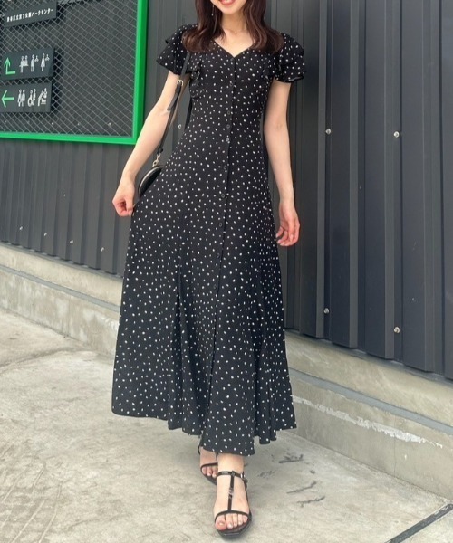 riendaダブルフレアスリーブワンピース rienda ダブルフレアスリーブワンピース BLK -ファッション通販
