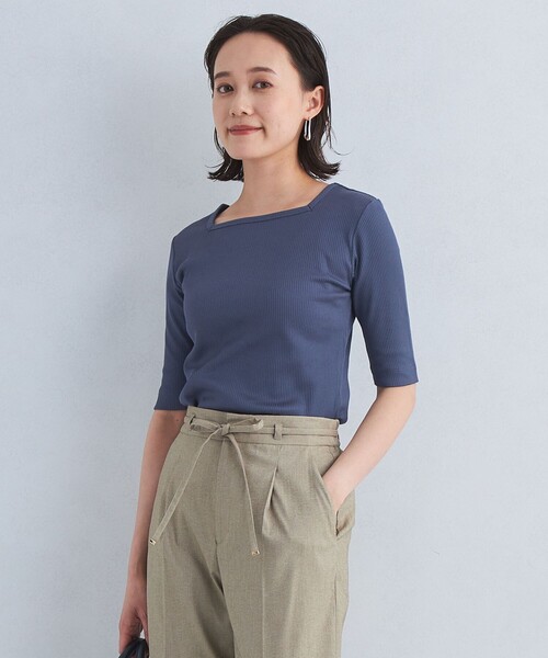green label relaxing(グリーンレーベルリラクシング)の「ブライトリブ スクエア ネック プルオーバー カットソー(Tシャツ/カットソー・レディース・ナチュラル/ブラック/コバルトブルー・FREE)」の1枚目の写真