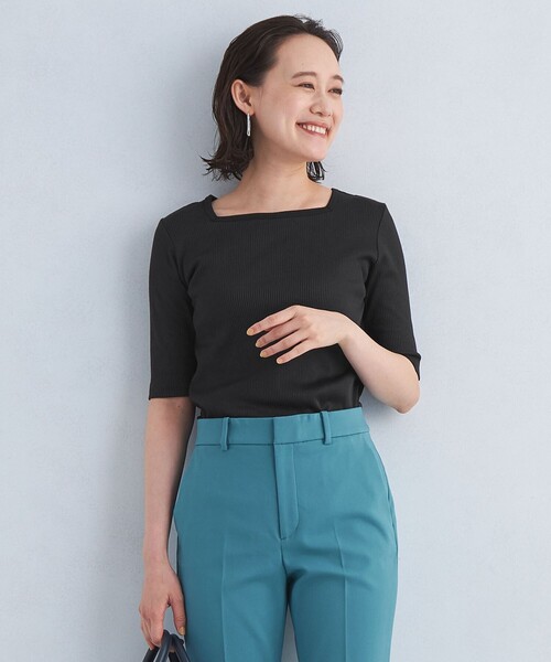 green label relaxing(グリーンレーベルリラクシング)の「ブライトリブ スクエア ネック プルオーバー カットソー(Tシャツ/カットソー・レディース・ナチュラル/ブラック/コバルトブルー・FREE)」の2枚目の写真