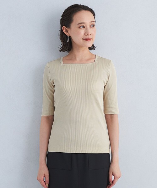 green label relaxing リブ スクエアネック ニット 美品 green label relaxing tシャツ ブライトリブ スクエアネック ロング