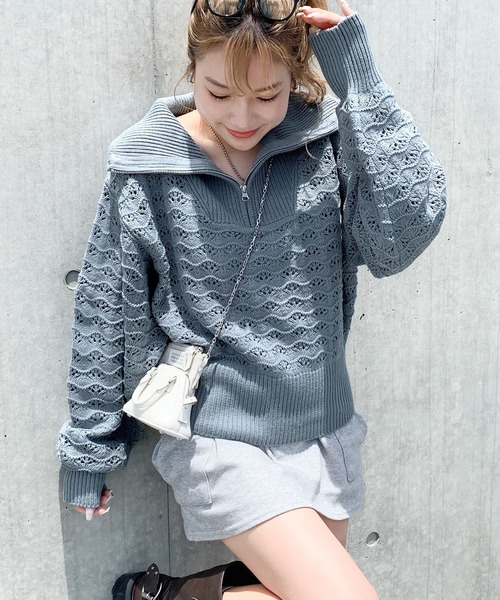 mily bilet(ミウィビレット)の「【mily bilet】カジュアルだけど可愛らしい。柄編みハーフジップニット(ニット/セーター・レディース・ブルー/オフホワイト/チャコールグレー・MEDIUM/LARGE/X-LARGE/SMALL)」の15枚目の写真