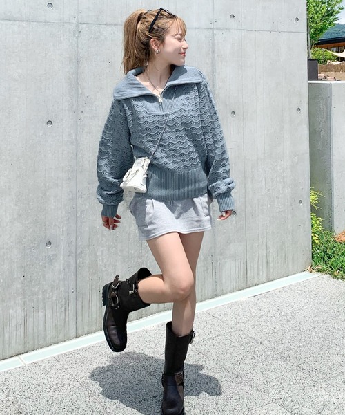 mily bilet(ミウィビレット)の「【mily bilet】カジュアルだけど可愛らしい。柄編みハーフジップニット(ニット/セーター・レディース・ブルー/オフホワイト/チャコールグレー・MEDIUM/LARGE/X-LARGE/SMALL)」の14枚目の写真