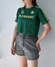 ◎ロゴ刺繍 袖ラインテレコスポーツTシャツ ゲームシャツ
