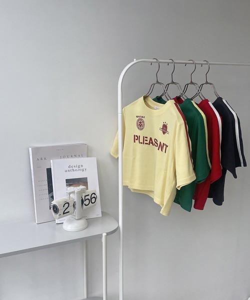 AS KNOW AS plus(アズノゥアズプラス)の「◎ロゴ刺繍 袖ラインテレコスポーツTシャツ ゲームシャツ(Tシャツ/カットソー・レディース・チャコールグレー/レッド/イエロー/グリーン/オートミール・FREE)」の15枚目の写真